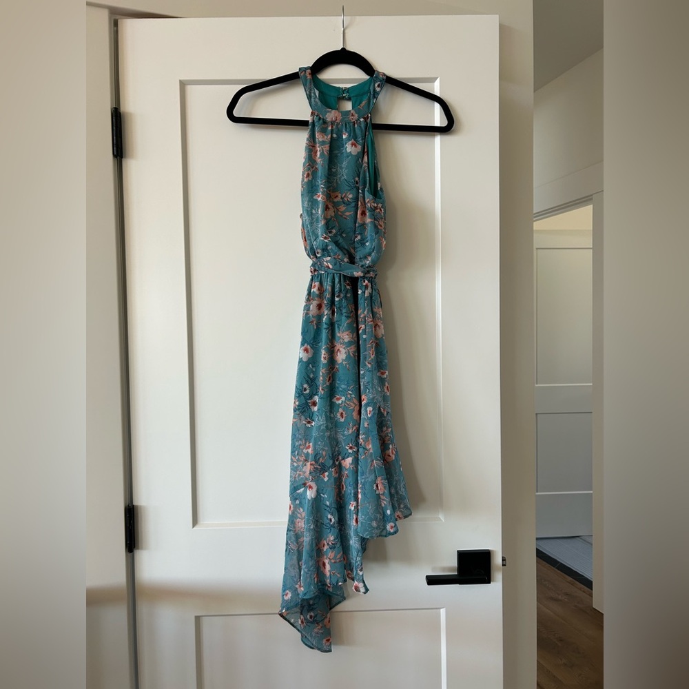Teal Floral Asymmetrical High-Low Dress - Size XS
